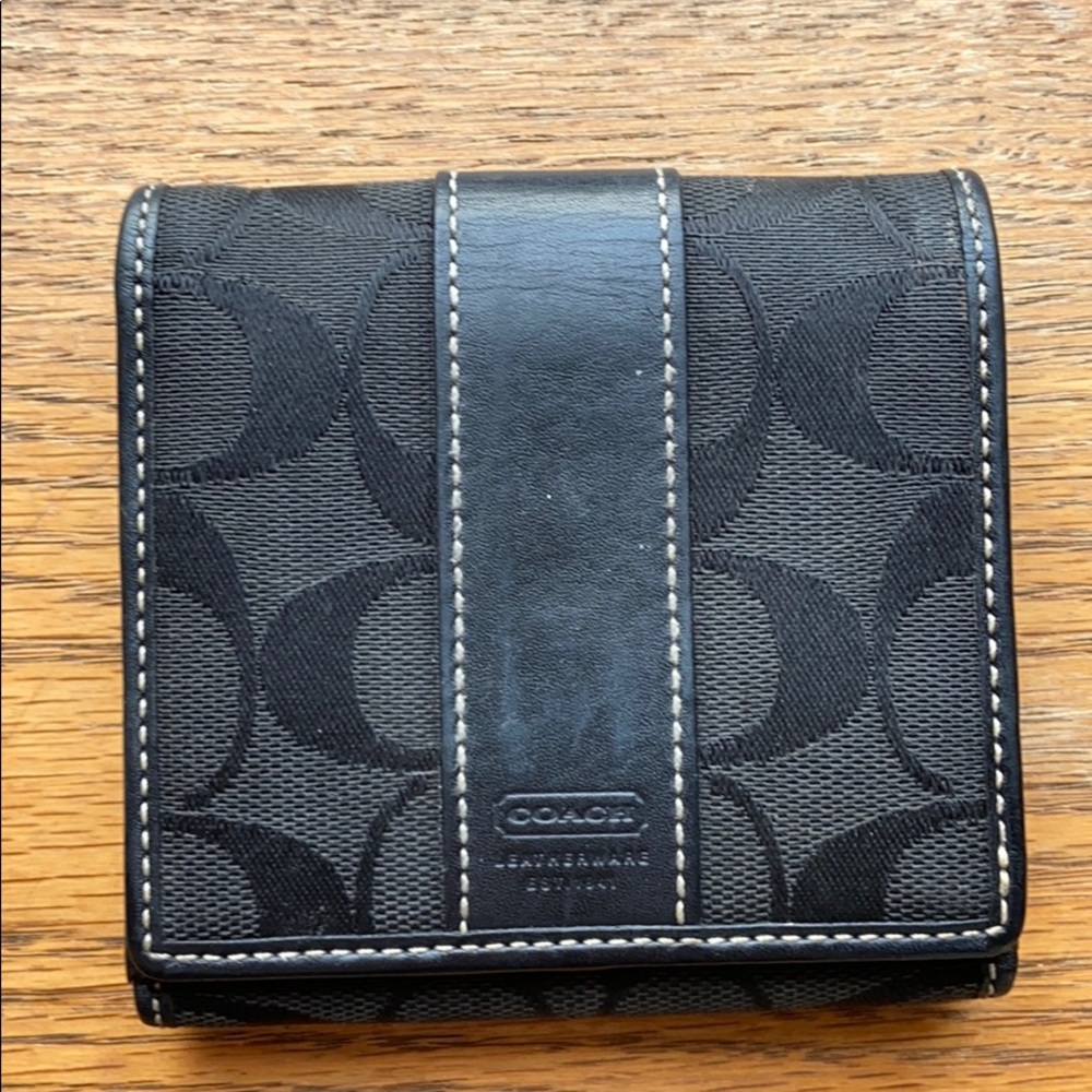 Coach black logo fabric and leather wallet